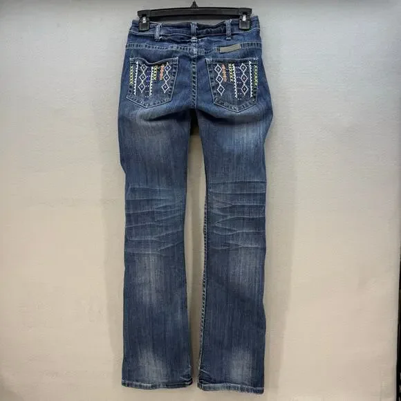 Cowgirl Tuff Jeans Women's 24x33 (0) Blue Aztec Mustang Boot Cut Embroidered - Picture 2 of 16
